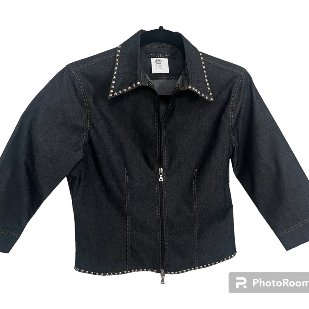 Vertigo Paris Dark Wash Silver Studded Denim Jacket Size Medium